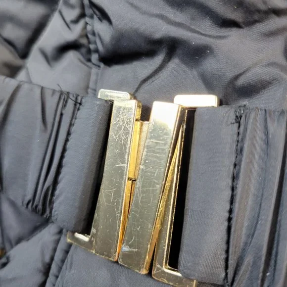 Express Coat Women's Size Medium Black Faux Fur Hood Down Filled Quilted - Picture 4 of 10